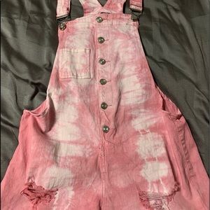 Pink Acid-Washed Overalls